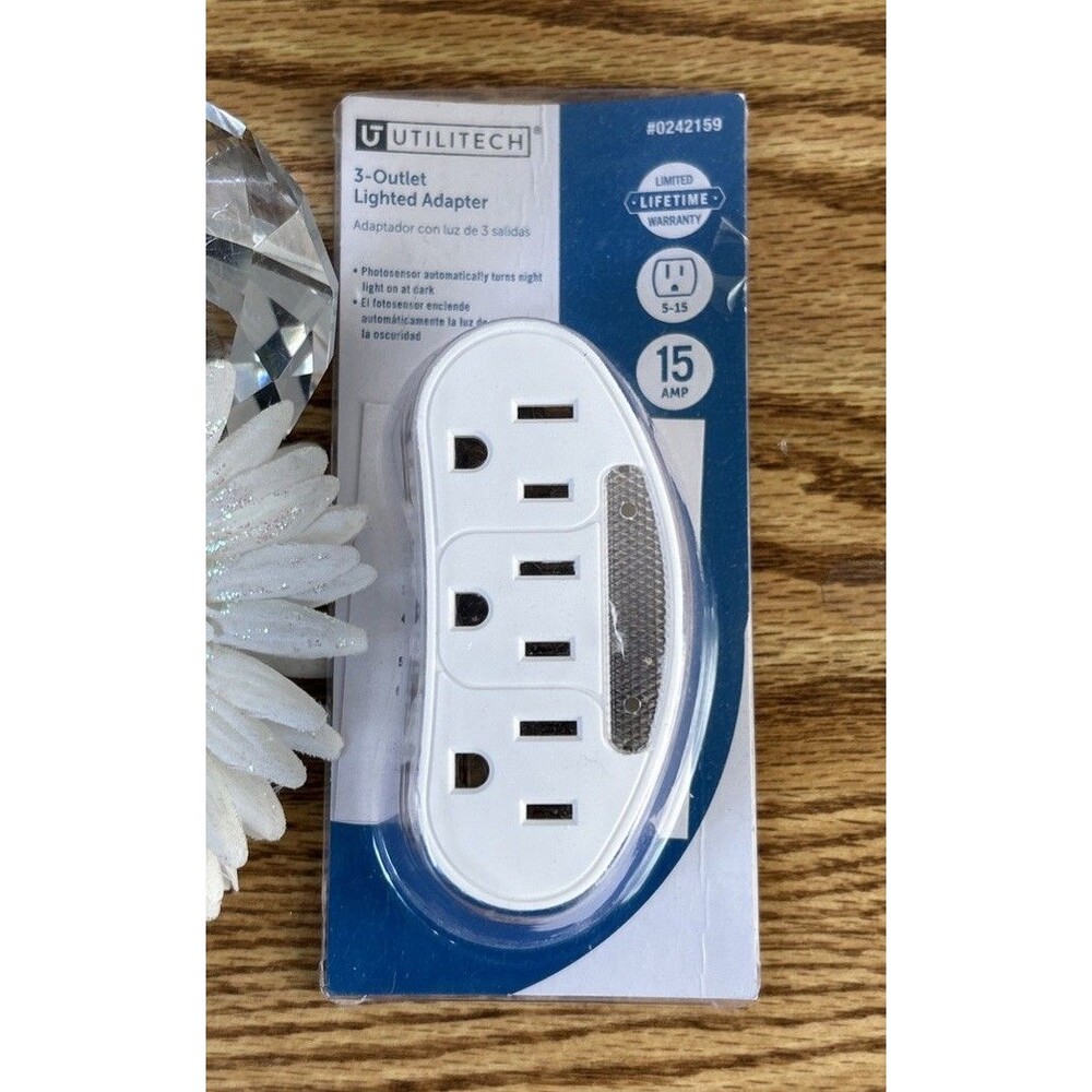Utilitech 3 Outlet Lighted Cube Adapter White 15 Amp Basic Plug Fast Ship